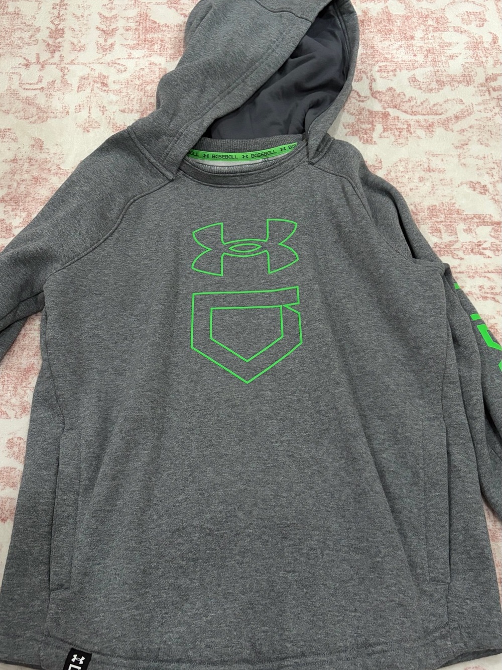 Under Armour Kids Gray Hoodie with Neon Green Logo Accent